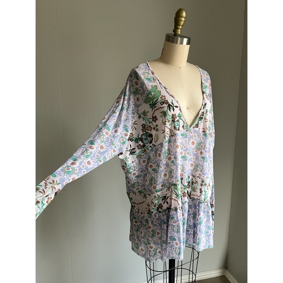 Free People Isabelle Floral Tunic Top Medium Baggy Oversized Flowy Peasant Boho - Picture 3 of 16